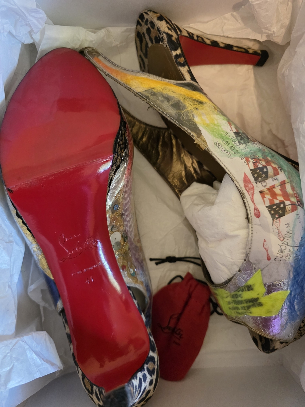 Christian Louboutin Red Sole Multicolor Print Leopard-Trim Pumps